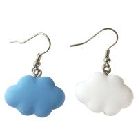 Zinc Alloy Oorbellen, met Hars, Wolk, silver plated, voor vrouw, nikkel, lood en cadmium vrij, 26x36mm, Verkocht door pair