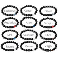 Pulseras de piedras preciosas, Ágata negra, con Ojo de tigre, 12 Signos del Zodíaco, pulido, unisexo & diferentes estilos para la opción, más colores para la opción, 10mm, Vendido para aproximado 8.66 Inch Sarta