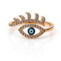 Evil Eye Jewelry Ring Finger, cobre, with Strass, Ajustável & joias de moda, dourado, 20x10mm, vendido por PC