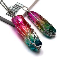 Quartz Gemstone Pendants Clear Quartz irregular plated DIY multi-colored 10-15*35-60mm Sold By PC