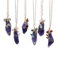 Quartz Gemstone Pendants Amethyst with Brass irregular polished DIY purple 440*50-70*1.5-2.5mm Sold By PC