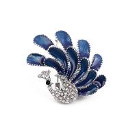 Zinklegering broches, Zinc Alloy, plated, voor vrouw & met strass, blauw, nikkel, lood en cadmium vrij, 35x40mm, Verkocht door PC