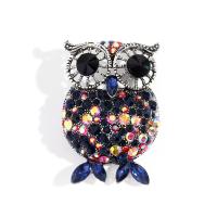 Broches en alliage de zinc, hibou, Placage, pour femme & avec strass, multicolore, protéger l'environnement, sans nickel, plomb et cadmium, 35x50mm, Vendu par PC