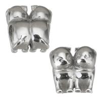 Acier inoxydable Perles Grand Hole, acier inoxydable 316L, chien, Placage, DIY, argent, 10.5*1.5*8.5mm, Trou:Environ 4.5mm, 5PC/sac, Vendu par sac