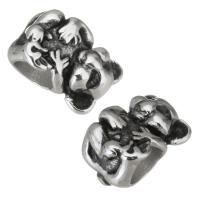 Acier inoxydable Perles Grand Hole, acier inoxydable 316L, ours, Placage, DIY, argent, 8*11.5*7mm, Trou:Environ 4.5mm, 5PC/sac, Vendu par sac