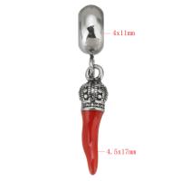 Edelstahl Europa Anhänger, 316 L Edelstahl, Cayennepfeffer, plattiert, DIY, rot, 4*11*8mmuff0c15*18*2mm, Bohrung:ca. 4.5mm, 5PCs/Tasche, verkauft von Tasche