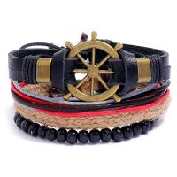 PU Cord Armband, med Vaxat bomullsband, plated, 4 stycken & mode smycken & flerskikts & Unisex, 6CM,17-18CM,8-9CM,7.9CM,9.7CM, Säljs av Ställ