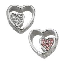 Rustfrit stål European perler, 316 Stainless Steel, Heart, forgyldt, med rhinestone, flere farver til valg, 11x11x7mm, Hole:Ca. 4.5mm, Ca. 5pc'er/Bag, Solgt af Bag