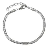 Ruostumaton teräs rannerengas Finding, 316 Stainless Steel, kanssa 1.5inch extender ketju, Unisex & käärmeketju, alkuperäinen väri, 3mm, Pituus N. 7 tuuma, 5säikeet/erä, Myymät erä