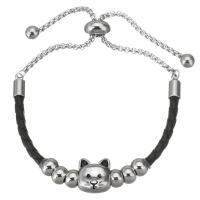 Bijoux bracelet en acier inoxydable, Acier inoxydable 316, avec cuir PU, réglable & pour femme, 10x11mm,6mm,3mm, Longueur Environ 9 pouce, 5Strandstoron/sac, Vendu par sac