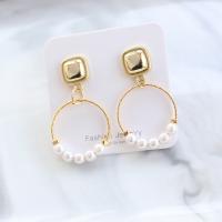 Zinc Alloy Drop Earrings with Plastic Pearl gold color plated for woman white nickel lead & cadmium free Sold By Pair