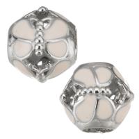 RVS European Beads, 316 Roestvrij staal, silver plated, glazuur & hol, roze, 11.50x10x11.50mm, Gat:Ca 4.5mm, 5pC's/Bag, Verkocht door Bag