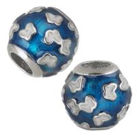 RVS European Beads, 316 Roestvrij staal, silver plated, glazuur, blauw, 10x9.50x10mm, Gat:Ca 4.5mm, 5pC's/Bag, Verkocht door Bag