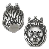 Stainless Steel European Pärlor, 316 rostfritt stål, Lion, silver pläterad, svärta, 9x12x11mm, Hål:Ca 4.5mm, 5PC/Bag, Säljs av Bag