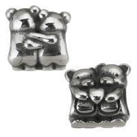 Stainless Steel European Pärlor, 316 rostfritt stål, Bear, silver pläterad, svärta, 11.50x11.50x8mm, Hål:Ca 4.5mm, 5PC/Bag, Säljs av Bag