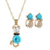 Zinklegering Sieraden Sets, Stud Oorbel & halsketting, Zinc Alloy, met Kristal, plated, mode sieraden & voor vrouw, meer kleuren voor de keuze, nikkel, lood en cadmium vrij, Lengte 15.7 inch, Verkocht door PC