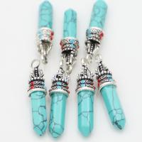 Turquoise Hanger, turkoois, met Zinc Alloy, silver plated, voor vrouw, blauw, 10x50mm, Verkocht door PC