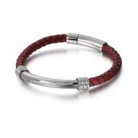 Bracelet homme, Acier titane, avec Faux cuir, Placage, pour homme & avec strass, plus de couleurs à choisir, 55*6mm,6mm, Longueur Environ 9.05 pouce, Vendu par PC