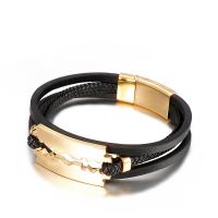 Bracelet homme, Acier titane, avec Faux cuir, Placage, pour homme & à fils multiples, plus de couleurs à choisir, 20mm, Longueur Environ 8.26 pouce, Vendu par PC