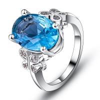 Bague en alliage de zinc, avec zircon cubique, normes différentes pour le choix & pour femme, bleu, protéger l'environnement, sans nickel, plomb et cadmium, 12mm, Vendu par PC