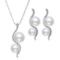 Zinklegering Sieraden Sets, oorbel & halsketting, Zinc Alloy, met Plastic Pearl, plated, mode sieraden & voor vrouw, Lengte 17.3 inch, Verkocht door Stel