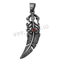 Stainless Steel Pendants Feather fashion jewelry & with rhinestone & blacken Approx Sold By PC