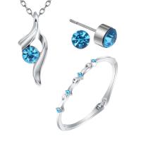 Zinklegering Sieraden Sets, Stud Oorbel & armband & halsketting, Zinc Alloy, plated, drie stuks & mode sieraden & voor vrouw & met strass, meer kleuren voor de keuze, nikkel, lood en cadmium vrij, 0.7cm, Verkocht door Stel