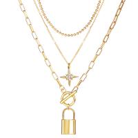 Collier de mode Multi couche, alliage de zinc, avec 1.97inch chaînes de rallonge, cadnas, Placage de couleur d'or, bijoux de mode & pour femme & avec strass, protéger l'environnement, sans nickel, plomb et cadmium, 47mm, Vendu par 21.46 pouce brin