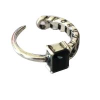 Bague en alliage de zinc, Placage de couleur argentée, pour femme & avec strass, noire, protéger l'environnement, sans nickel, plomb et cadmium, 7mm, Diamètre intérieur:Environ 16mm, Vendu par PC