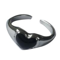 alliage de zinc Cuff Bague, avec résine, Placage de couleur argentée, pour femme, noire, protéger l'environnement, sans nickel, plomb et cadmium, Diamètre intérieur:Environ 17mm, Vendu par PC