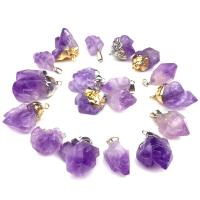 Edelstein Anhänger Schmuck, Amethyst, mit Messing, plattiert, DIY, keine, 10-18mm, 2PCs/Tasche, verkauft von Tasche