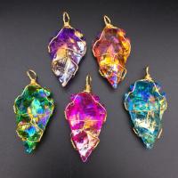 Quartz Gemstone Pendants with Brass polished DIY 22-25x7-9x48-52mm Sold By Bag