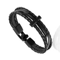 aleación de zinc Pulsera, con Cuero, chapado, diverso tamaño para la opción & micro arcilla de zirconia cúbica & para hombre, más colores para la opción, Vendido por UD