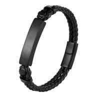 316L roestvrij staal Armband, met Leer, plated, verschillende grootte voor keus & micro pave zirconia & voor de mens, meer kleuren voor de keuze, Verkocht door PC