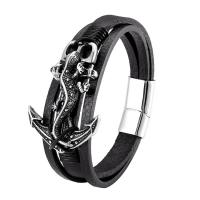 316L Stainless Steel Bracelet with Leather plated & for man Sold By PC