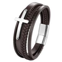 316L Stainless Steel Bracelet with Leather plated & for man Sold By PC