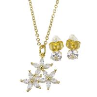 Cubic Zirconia Micro Pave Brass Jewelry Sets Stud Earring & necklace with stainless steel chain stainless steel post pin with 1.5 inch extender chain gold color plated 2 pieces & micro pave cubic zirconia & for woman 1.5mm 5mm Length Approx 17 Inch Sold By Set