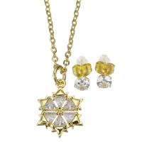 Cubic Zirconia Micro Pave Brass Jewelry Sets Stud Earring & necklace with stainless steel chain stainless steel post pin with 1.5 inch extender chain gold color plated 2 pieces & micro pave cubic zirconia & for woman 1.5mm 5mm Length Approx 17 Inch Sold By Set