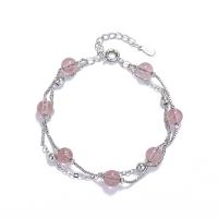 Braccialetti in cristallo naturale, ottone, with Strawberry Quartz, placcato, gioielli di moda, argento, Venduto per Appross. 18 cm filo