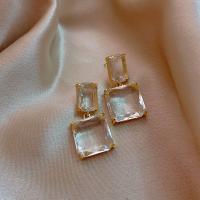 Pendientes de Cristal, aleación de zinc, con Cristal, Joyería, Blanco, Vendido por Par