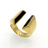 aço inoxidável Cuff Ring Finger, cromado de cor dourada, tamanho diferente para a escolha & para mulher & adesivo epóxi, tamanho:6-9, vendido por PC