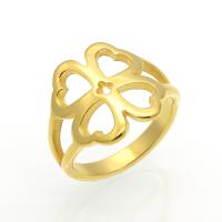 Vinger Ring in edelstaal, Roestvrij staal, Four Leaf Clover, plated, verschillende grootte voor keus & voor vrouw & hol, meer kleuren voor de keuze, 15mm, Maat:6-9, Verkocht door PC