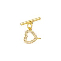 Chiusura Toggle in ottone, placcato color oro, Micro spianare cubic zirconia, 8*8mm,2*12mm, 20PC/lotto, Venduto da lotto