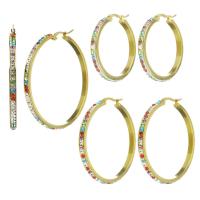 Mens acier inoxydable Hoop boucles d'oreilles, Rond, Placage, bijoux de mode & normes différentes pour le choix & pour femme & avec strass, Or, Vendu par paire