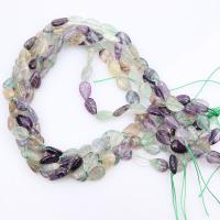 Fluorit Beads, Farverige Fluorite, Leaf, poleret, du kan DIY, flerfarvede, 8x12mm, 34pc'er/Strand, Solgt af Strand