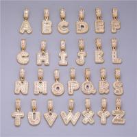 Befestigter Zirkonia Messing Anhänger, Alphabet-Buchstabe, goldfarben plattiert, verschiedene Stile für Wahl & Micro pave Zirkonia, 33.5*13*3.5mm, 5PCs/Menge, verkauft von Menge