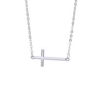 Collier en laiton, croix, bijoux de mode & pour femme, argent, 45+5CM   25.5MM, Vendu par PC