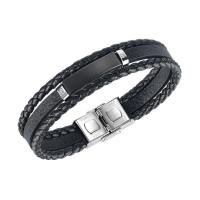 De Armband van mensen, Titanium Staal, met PU, mode sieraden & micro pave zirconia & voor de mens, 14mm, Per verkocht 8.27 inch Strand