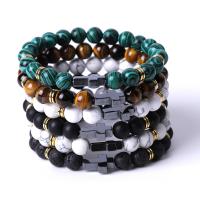 Natural Gemstone & Cross Hematite Bead Bracelets plated fashion jewelry & Unisex 8mm Sold By Strand