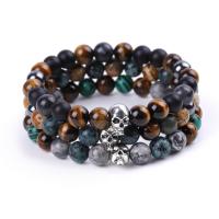 Gemstone Armbånd, Ædelsten, Skull, forgyldt, mode smykker & Unisex, flere farver til valg, 8mm, Solgt af Strand